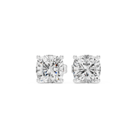 Cushion cut diamond stud earring with push-back closure in 14k white gold