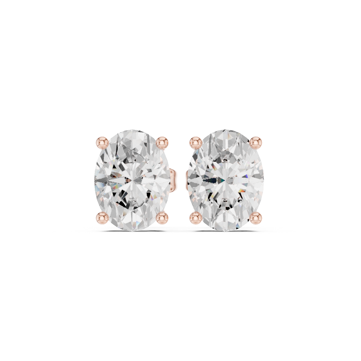 Oval cut diamond stud earring with push-back closure in 14k rose gold