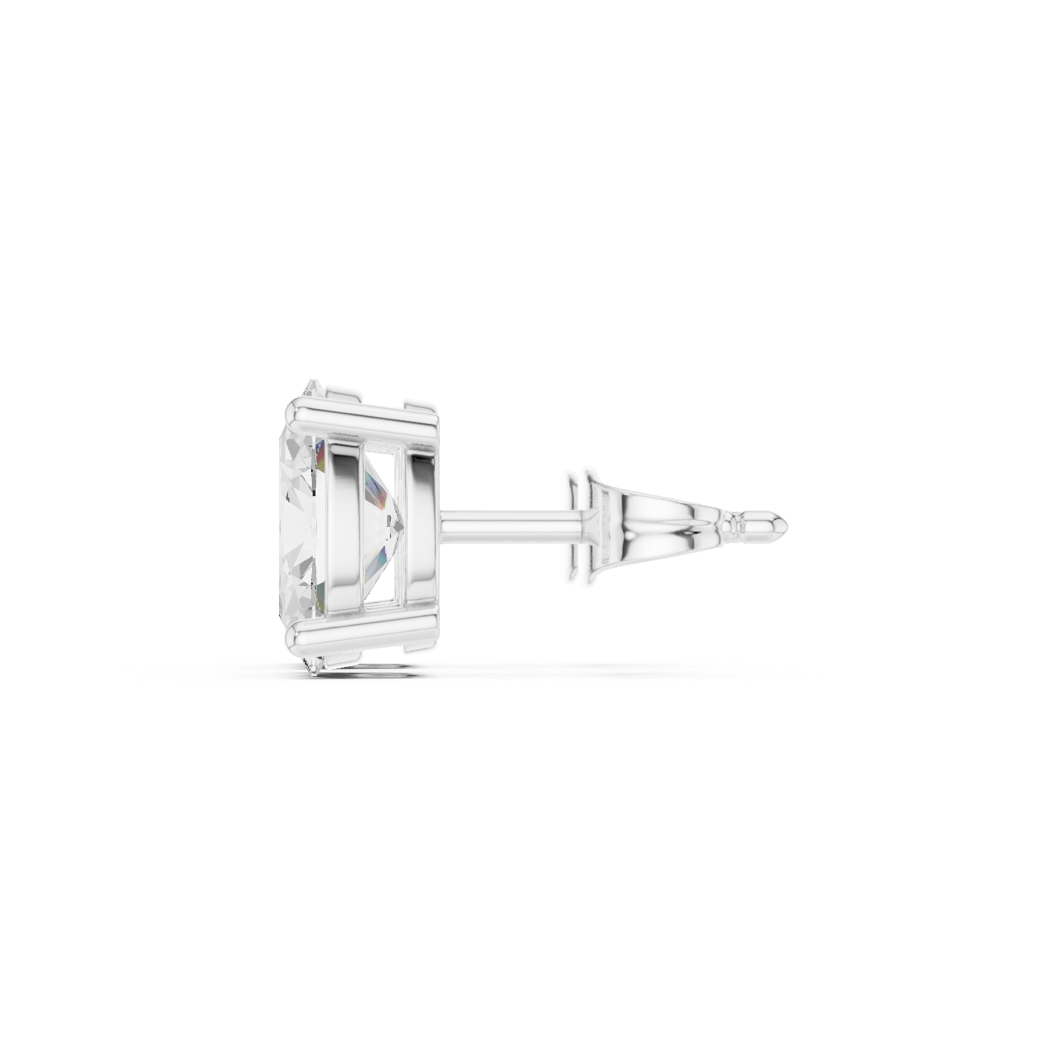 Oval cut diamond stud earring with push-back closure in 14k white gold