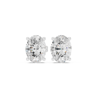 Oval cut diamond stud earring with push-back closure in 14k white gold