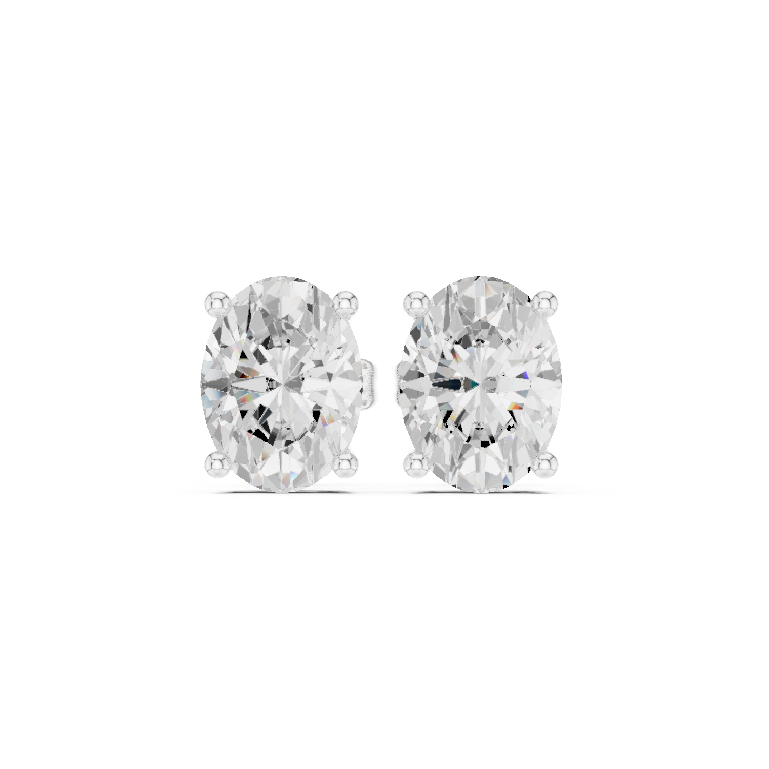 Oval cut diamond stud earring with push-back closure in 14k white gold