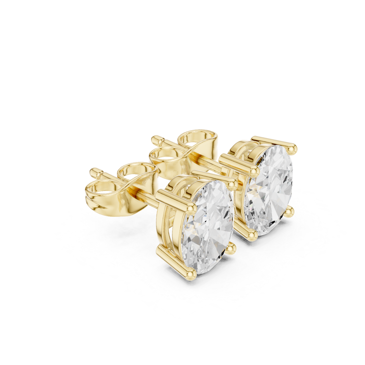 Oval cut diamond stud earring with push-back closure in 14k yellow gold