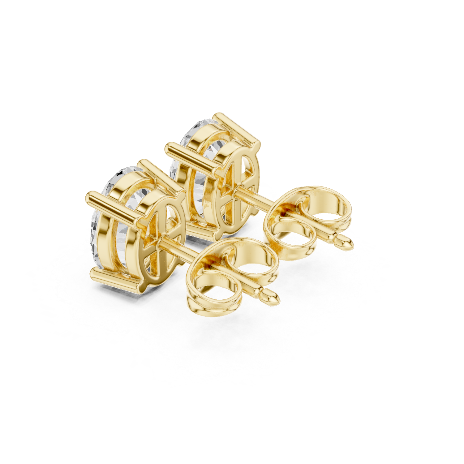 Oval cut diamond stud earring with push-back closure in 14k yellow gold