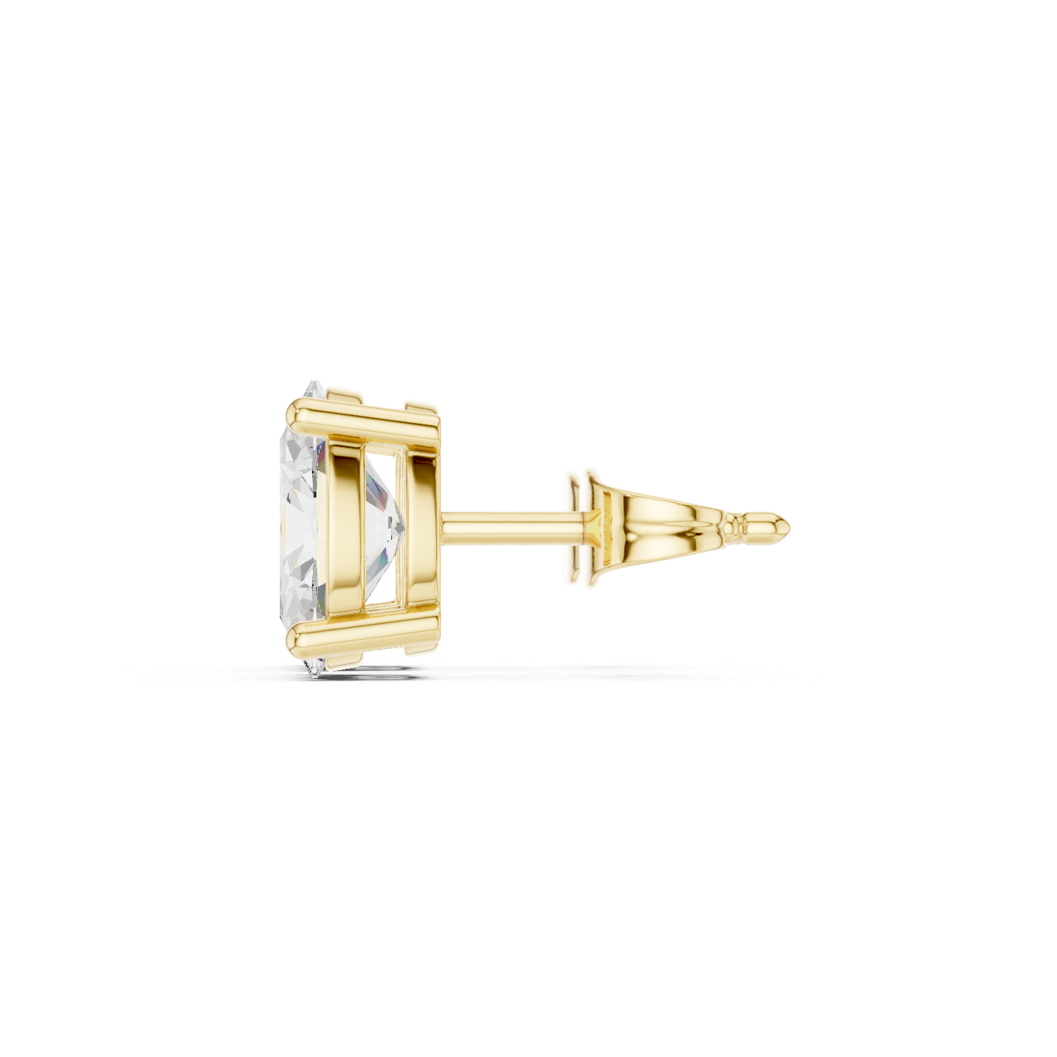 Oval cut diamond stud earring with push-back closure in 14k yellow gold