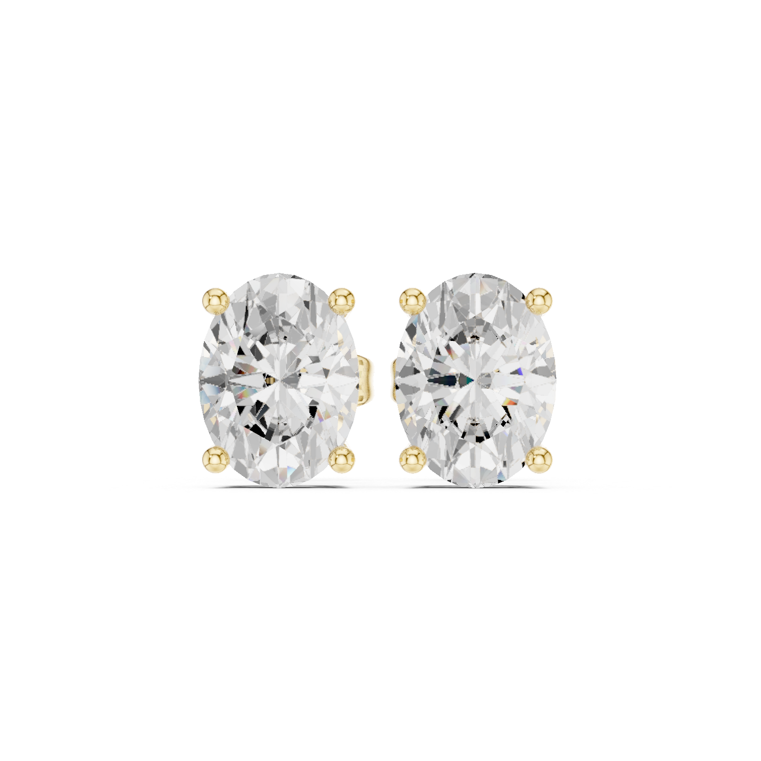 Oval cut diamond stud earring with push-back closure in 14k yellow gold