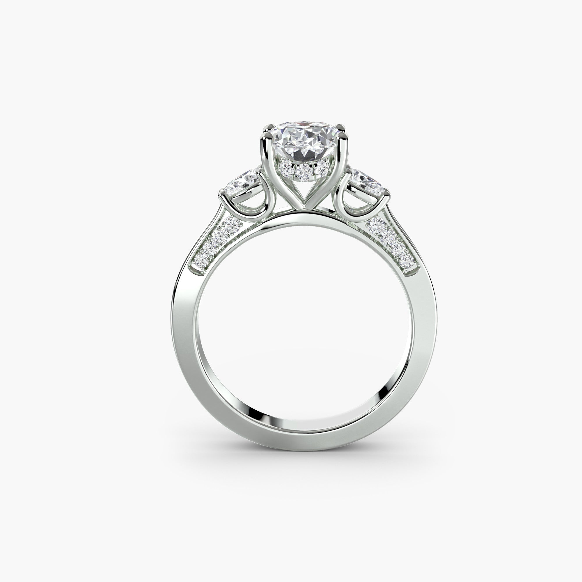 Oval Three Stone Pavé Setting